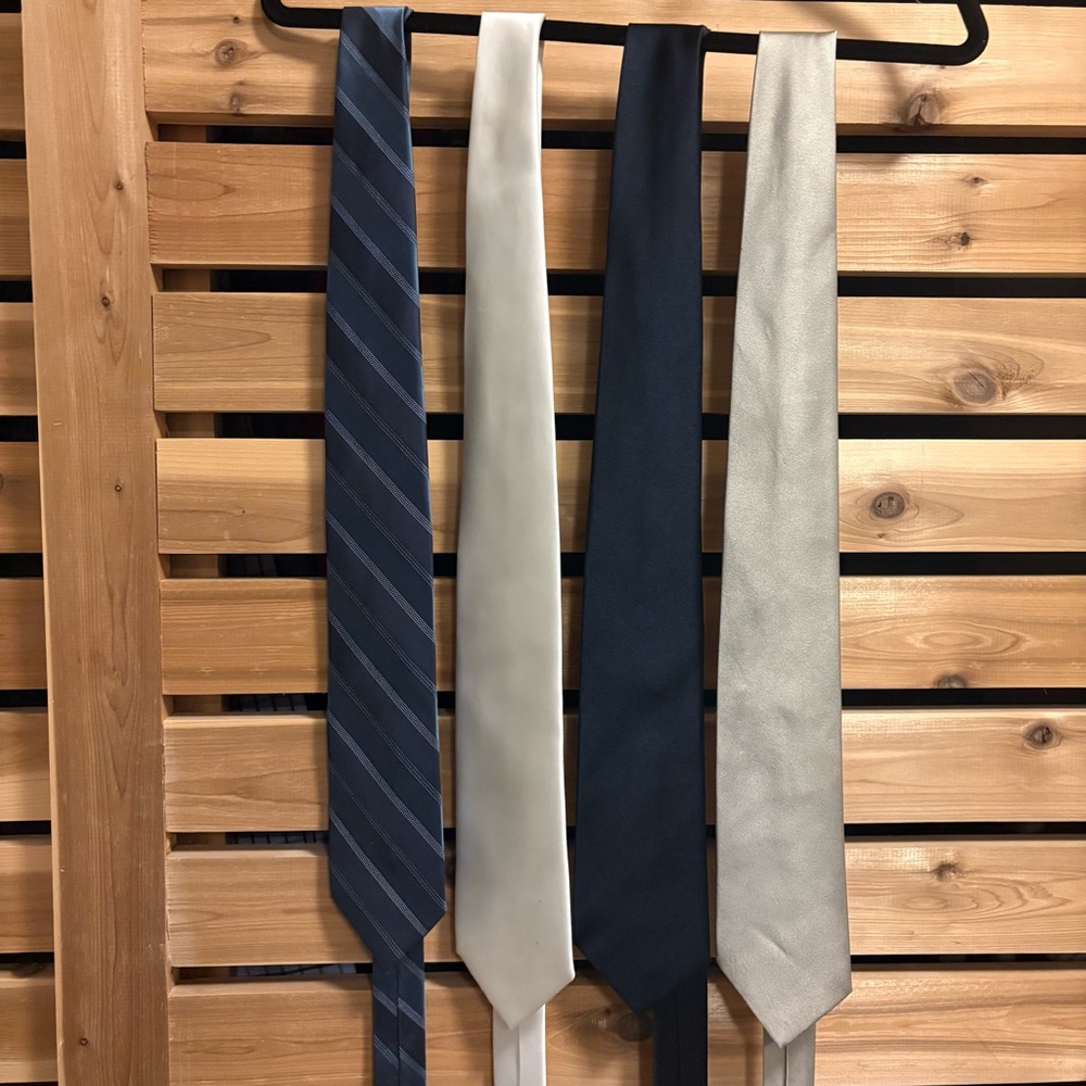 Set of Four Neck Ties in Blue, White, Black, Silver